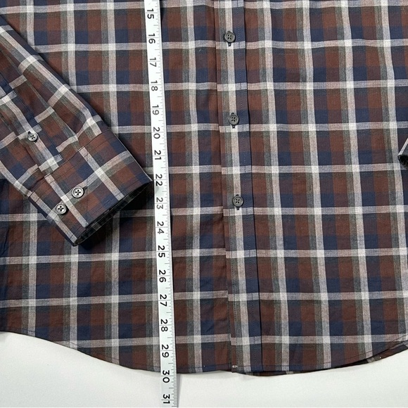 Vince Camuto Men’s Navy and Burgundy Plaid Button Down 100% Cotton Size Large - Picture 5 of 6